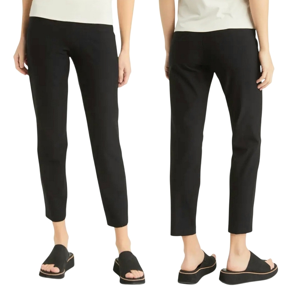 Eileen Fisher Stretch Crepe Pull-on Straight Ankle Pants Sz Small Black